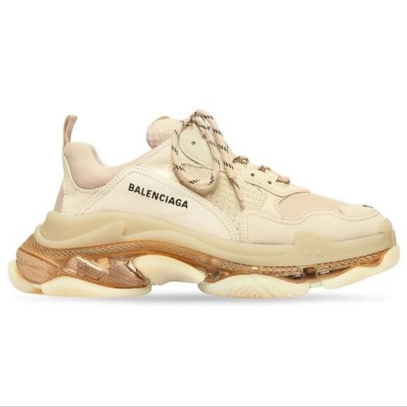 Authentic 💯Balenciaga WOMEN'S TRIPLE S CLEAR SOLE SNEAKER IN BEIGELeather - Picture 1 of 17